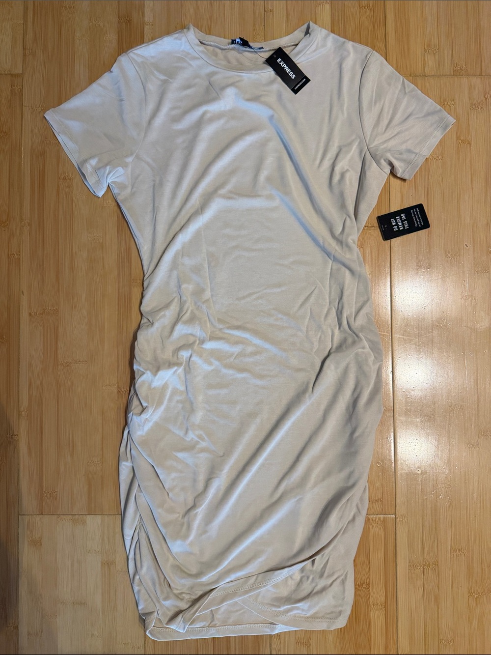 Express Cream Short-Sleeve Ruched Midi Dress